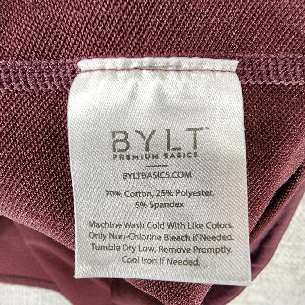 BYLT V-Neck Lux Tee Shirt Mens XXL Burgundy Short Sleeve Performance Gym Nice